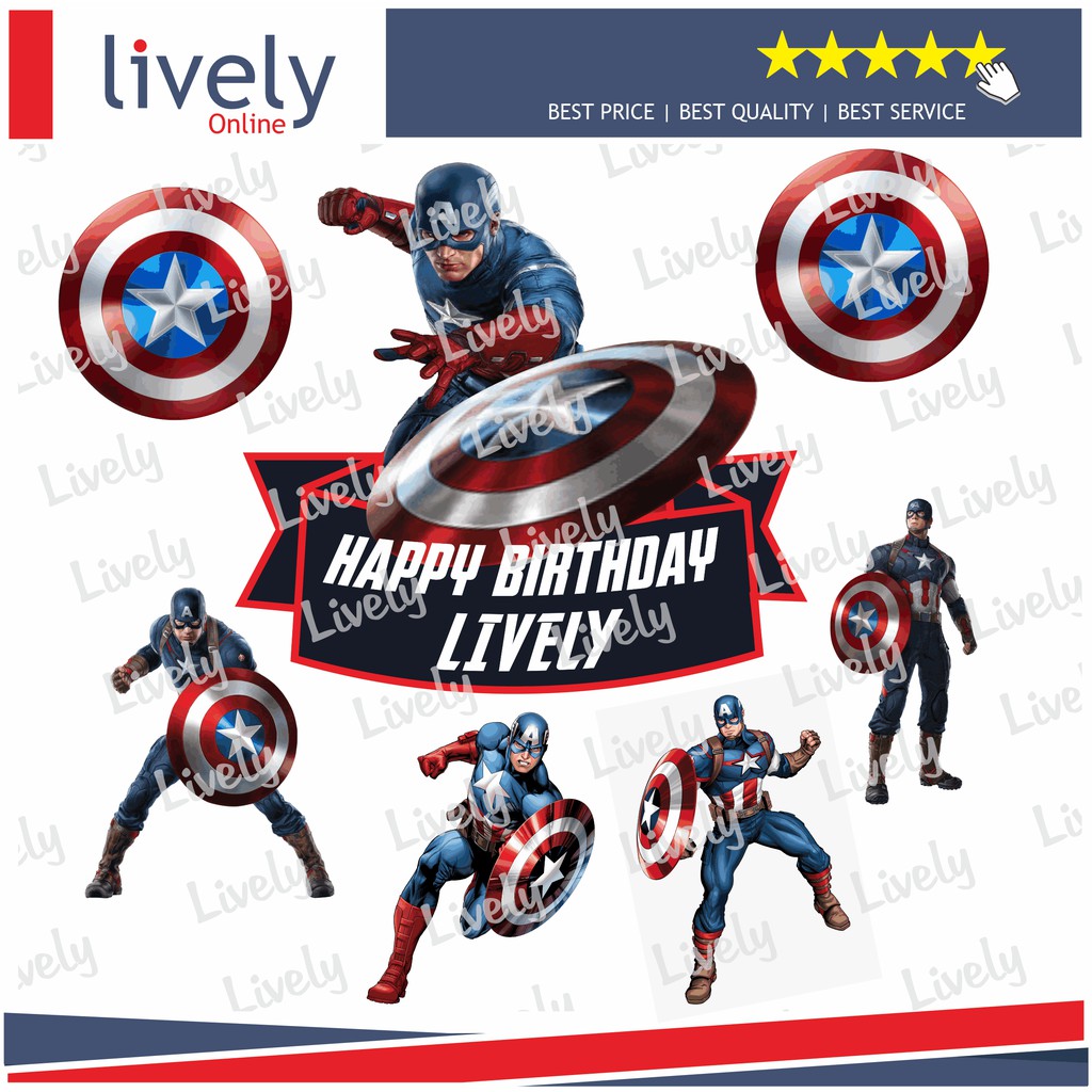 CUSTOM NAMA HIASAN KUE ULANG TAHUN CAPTAIN AMERICA 02 CAKE TOPPER KARAKTER HAPPY BIRTHDAY