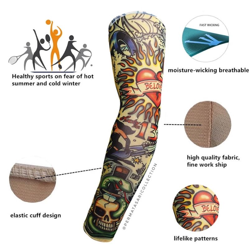 Manset Lengan Tangan Pria Wanita Dewasa Biker Sepeda Gunung Sport Motif Tatto Tattoo Tato Arm Sleeve