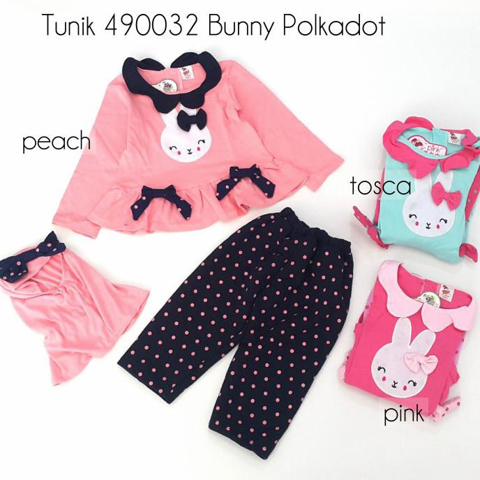 Baju Muslim Setelan Tunik Anak Perempuan 490032 Bunny Polkadot