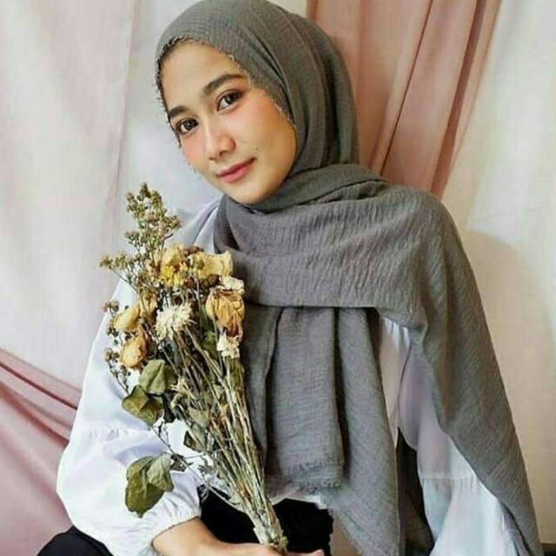 (COD)Pashmina crinkle polos murah/pashmina lecek/kerudung crinkle premium/hijab crinkle shawl