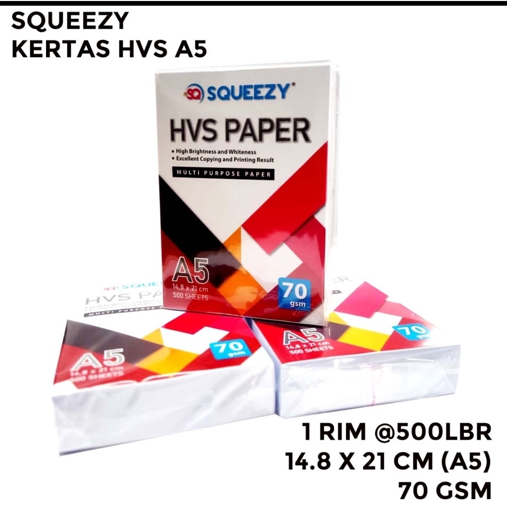 

KERTAS HVS A 5 ( BUKAN A4 ) 70GRAM (210MM X 148 MM) PER RIM 500 LEMBAR