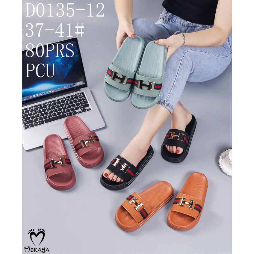 Sandal Slop Jelly Wanita Ban Gesper H Sol Tebal Empuk Cantik Elegant Mewah Import Mokaya / Size 37-41 (D0135-18/-12)