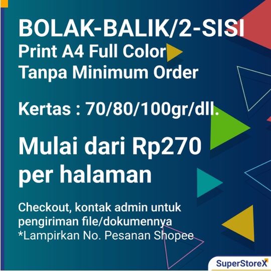 Jasa Print Dokumen A4 BOLAK-BALIK/2-SISI Full Color Cetak Warna
