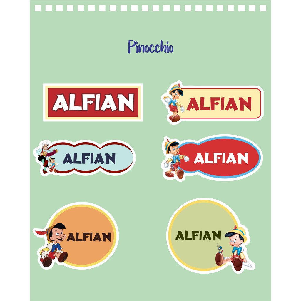 

192pcs Stiker Label Nama Kekinian Tahan Air & Anti Luntur untuk Umum Tema Pinocchio