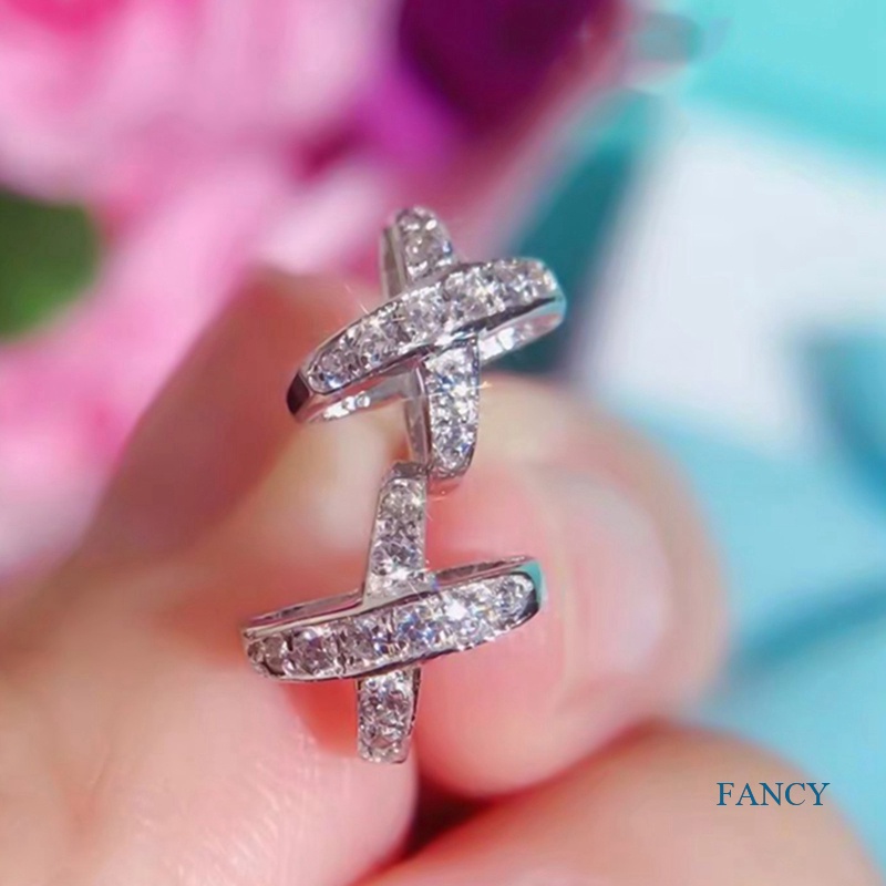 Anting Stud Bentuk X Silang Aksen Batu CZ Untuk Aksesoris Wanita