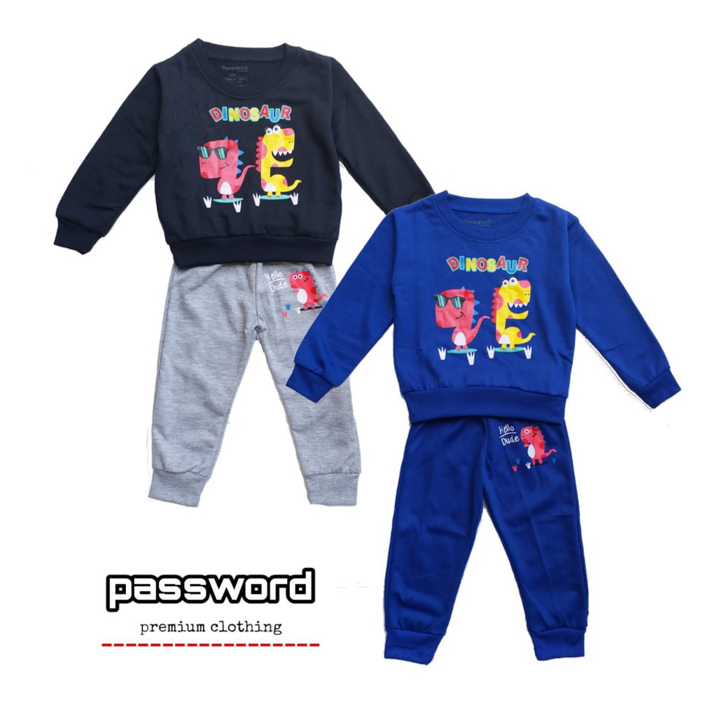 plazababyku PASSWORD DINO DUDE Setelan Sweater 1 - 7 Tahun Baju Anak BerKualitas