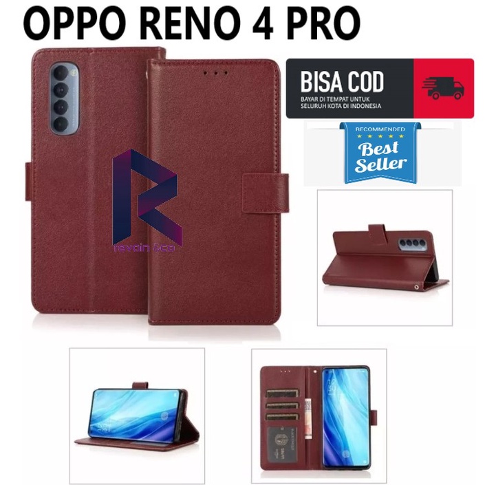 OPPO RENO 4 PRO SARUNG KULIT FLIP WALLET LEATHER KULIT PREMIUM SARUNG BUKA TUTUP FLIP CASE OPPO RENO 4 PRO