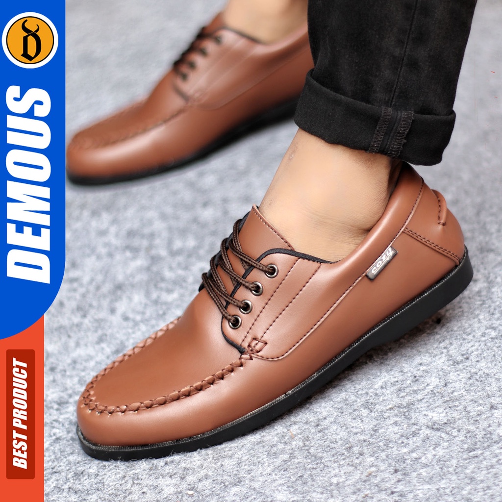 Sepatu Formal Pria Sepatu Pantofel Pria Kulit Pu Tali Sepatu Casual Kerja Kantor Kuliah Kondangan Sepatu Hitam Pria DEMOUS MONZI