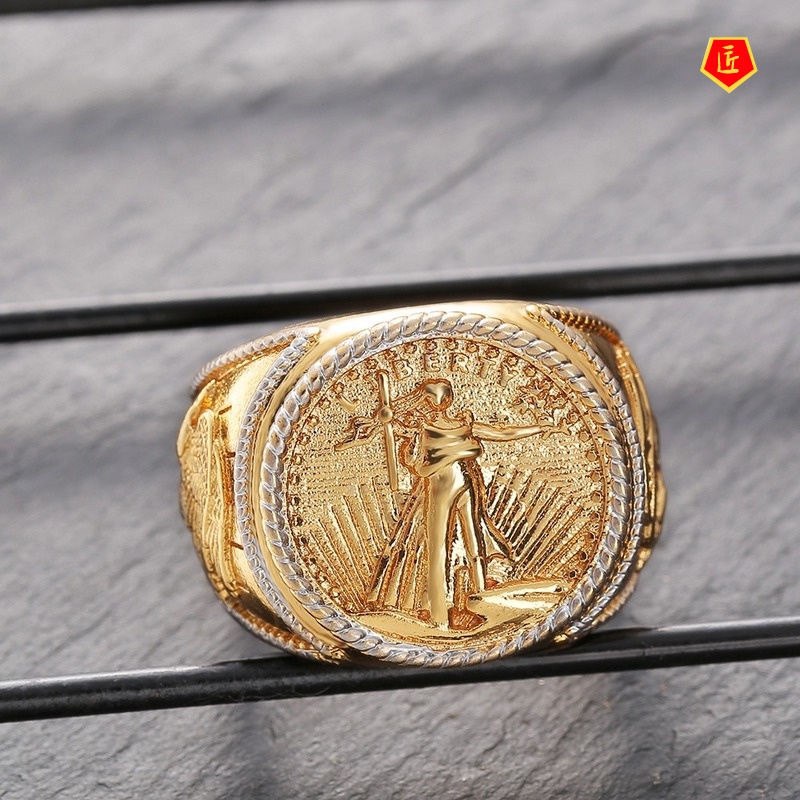 [Ready Stock]Personalized Double Eagle Gold Coin Shape Ring