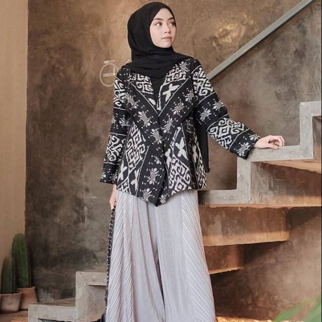 Blazer tenun notif toraja black white premium