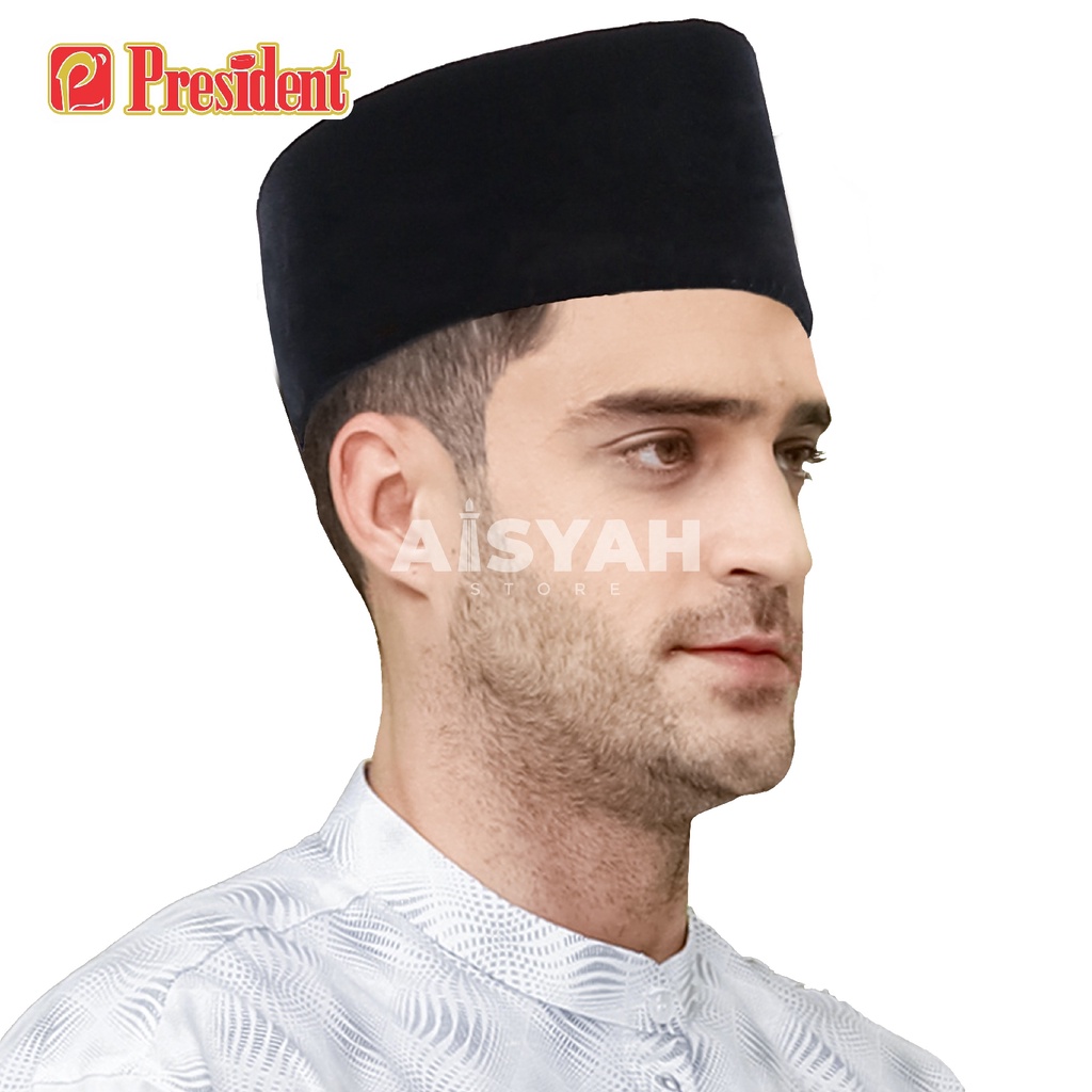 Songkok Hitam President AC Peci Hitam Kopiah Pria Dewasa dan Peci Anak Hitam merk President - Aisyah