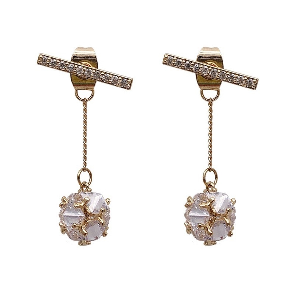 Anting Tusuk Gantung Desain Bola Kristalrumbai Gaya Koreasimple Untuk Wanita