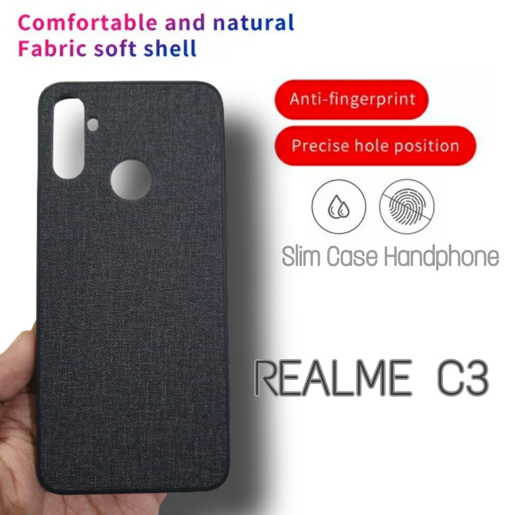 PROMO Case Kain REALME C3 Hard Case Cloth Matte Phone Case Breathable