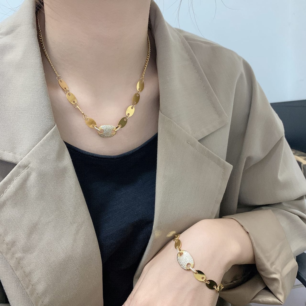 Set titanium kalung dan gelang perhiasan fashion 3062,8482