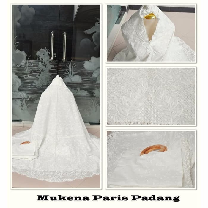 Terbaru Mukena Dewasa Full Bordir Katun Paris Padang Broken White Putih Tula