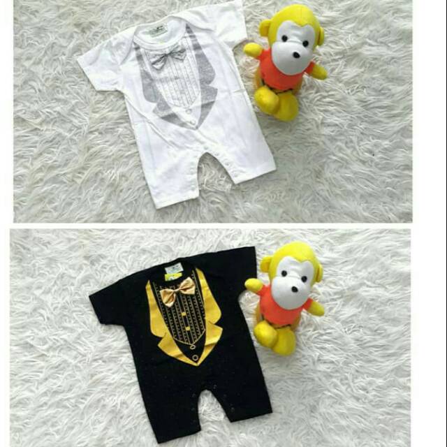 OZK Romper putih baptis/ Fashion anak bayi laki setelan baju jumper romper tuxedo bayi cowok