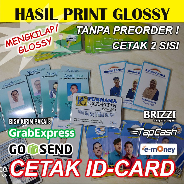 Cetak idcard id card name tag emoney tapcash brizzi flazz GLOSSY / MENGKILAP