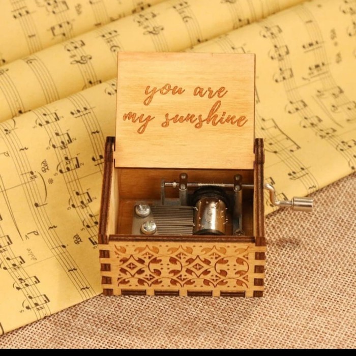 Wooden Music Box Vintage Kotak Musik kayu you are my sunshine happy bday moana