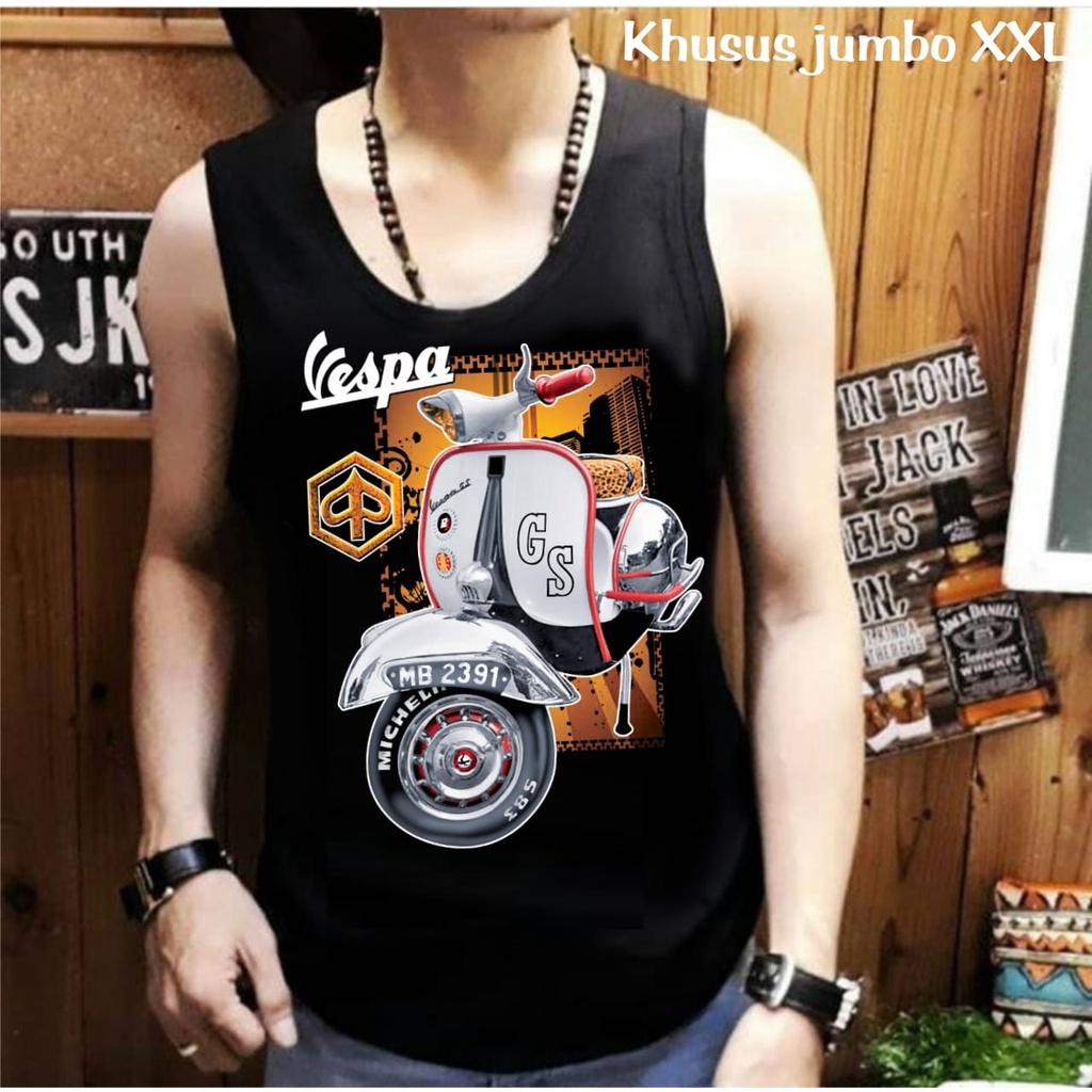 Shalch trendy / Singlet Lekbong Pria gambar Vespa Putih / Ready Ukuran JUMBO XXL