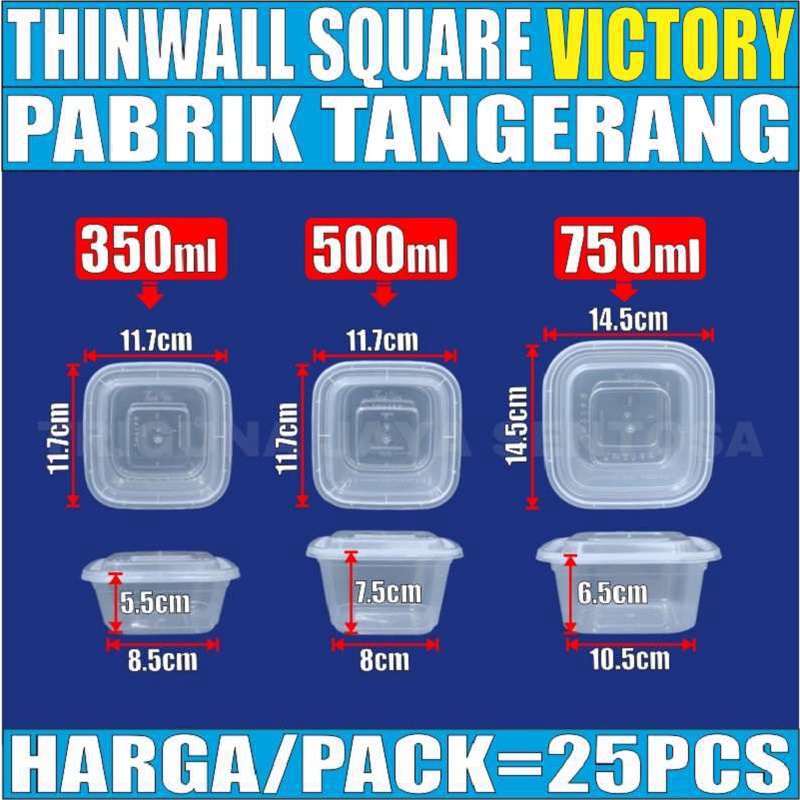 Thinwall Tebal SQ 350ml 500ml 750ml Per Pack Kotak Makan Square Plastik Var