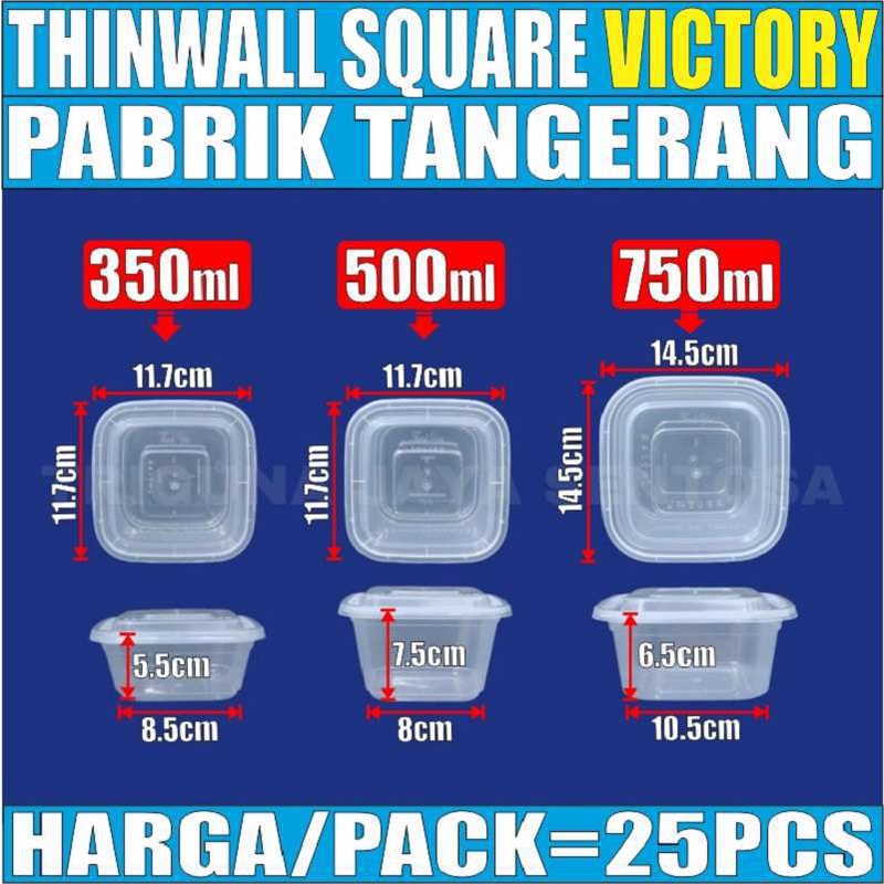 Thinwall Tebal SQ 350ml 500ml 750ml Per Pack Kotak Makan Square Plastik Var