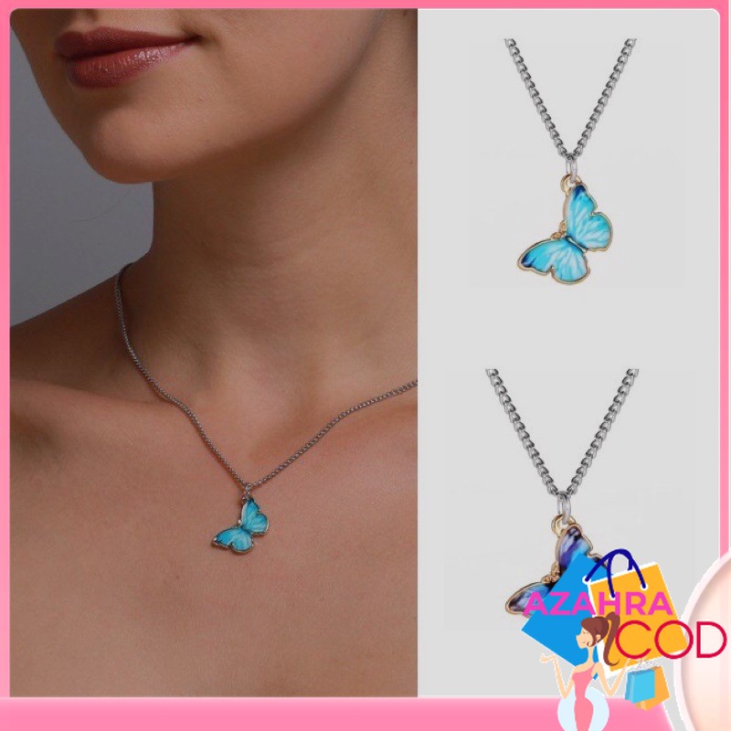 AZAHRA Kalung Kupu-kupu Rantai Clavicle Warna Biru Gelang Gaya Korea Untuk Wanita LS002