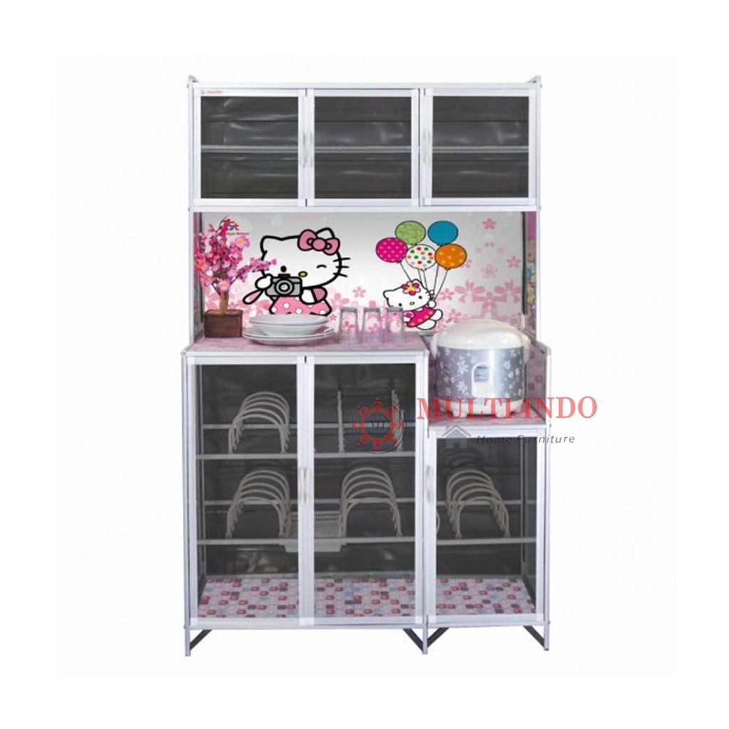 ( Bandung Only ) Lemari Piring / Rak Piring Aluminium Magic Com Gambar Riben 2 dan 3 Pintu