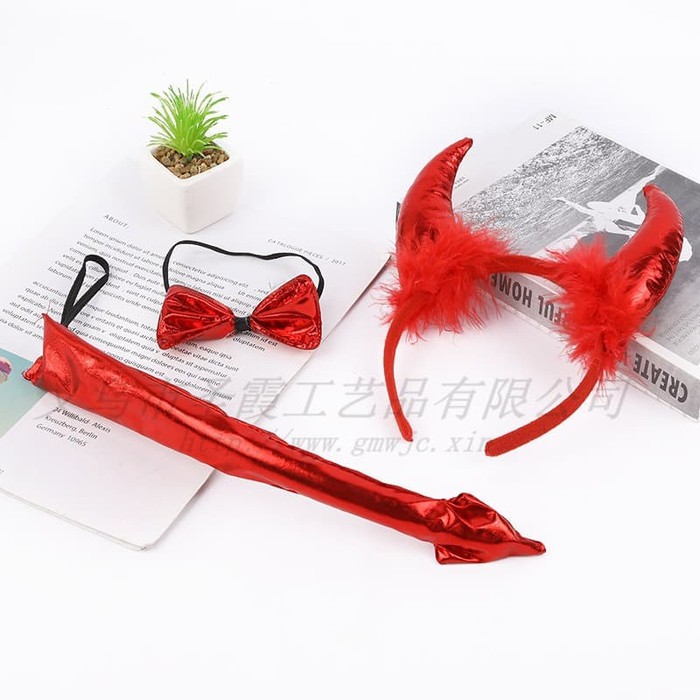 HDES set 3 pcs ekor bando devil iblis headband halloween cosplay