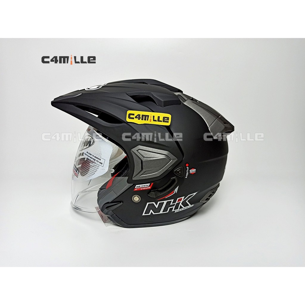 Helm Nhk Predator Crypton Black Dop Dof Double Visor Half Face Shopee Indonesia