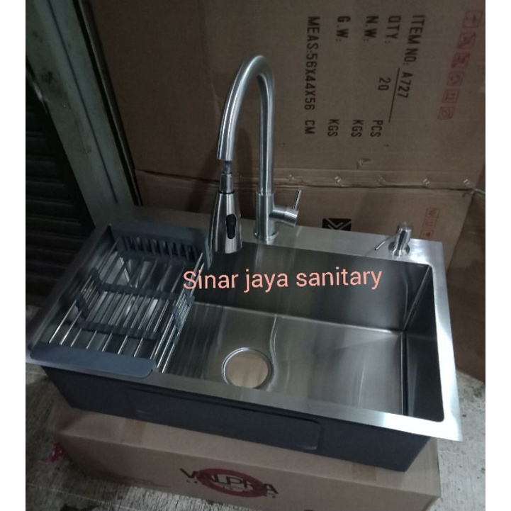 Paket kitchen sink kran tarik sttainless sus 304 / paket komplit sink 7541 stainless