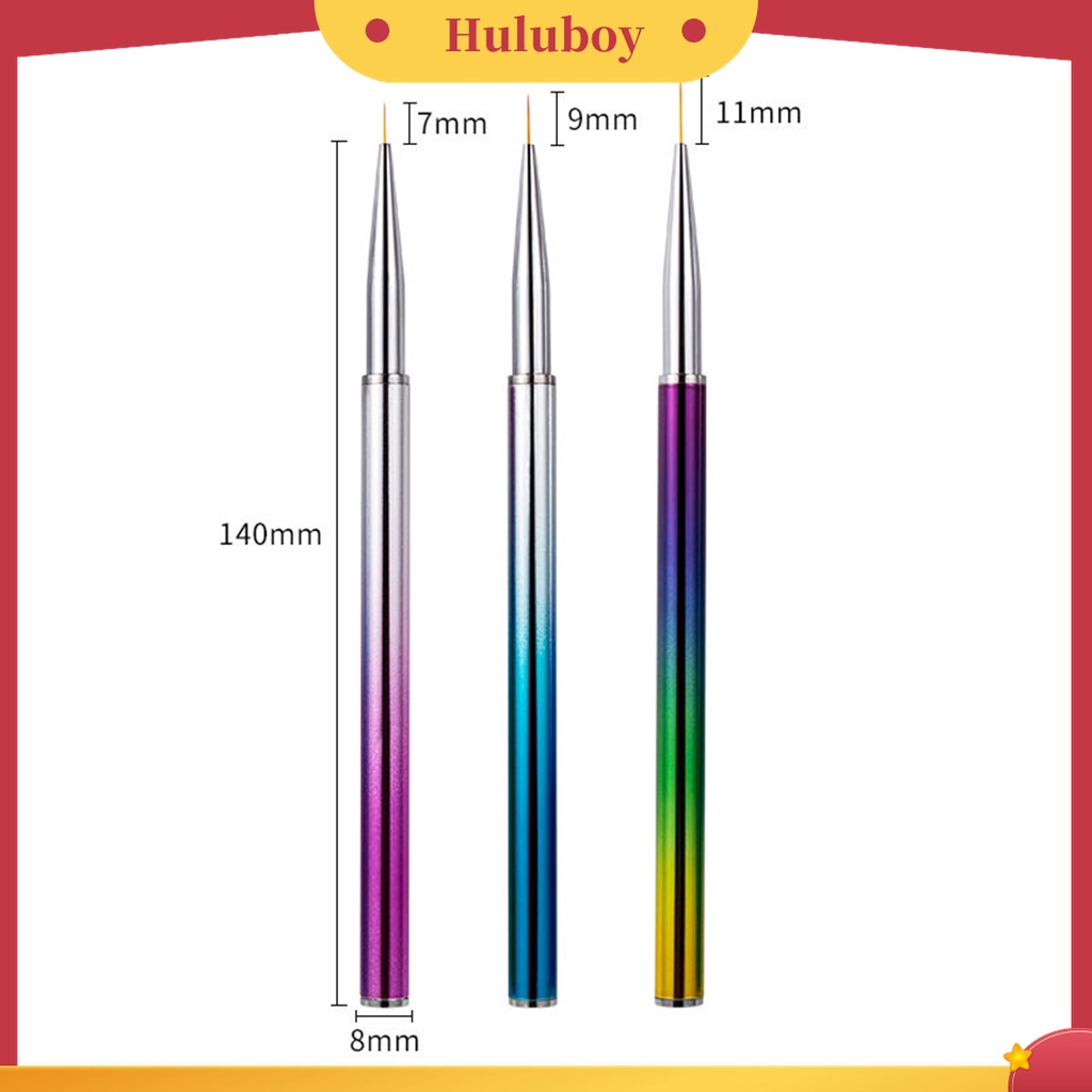 Huluboy Huluboy♡ 3pcs / Set Pen Brush Nail Art Bahan Nilon Wol Mudah Digunakan Untuk Salon