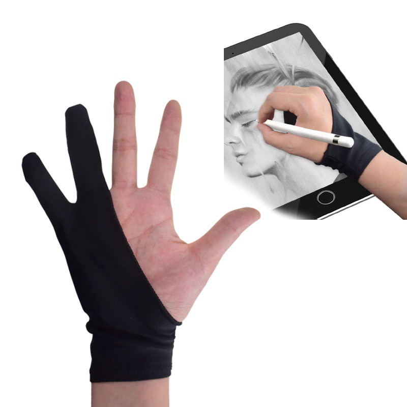 Sarung Tangan Stylus Two Finger Artist Anti-touch Glove Drawing Tablet Size L - LLC09 - Black