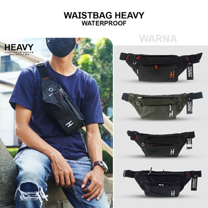 TAS SELEMPANG PRIA HEAVY.BAG. WAIST BAG HEAVY( WATERPROOF) anti air