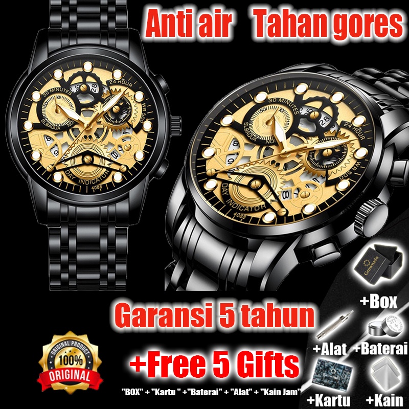 Jam Tangan Pria Anti Air Original Melubangi Luxury Metal WatchJam Tangan Pria Anti Air Original Stainless Steel Kuarsa Original Tahan Air （Free BOX+Kartu Garansi）