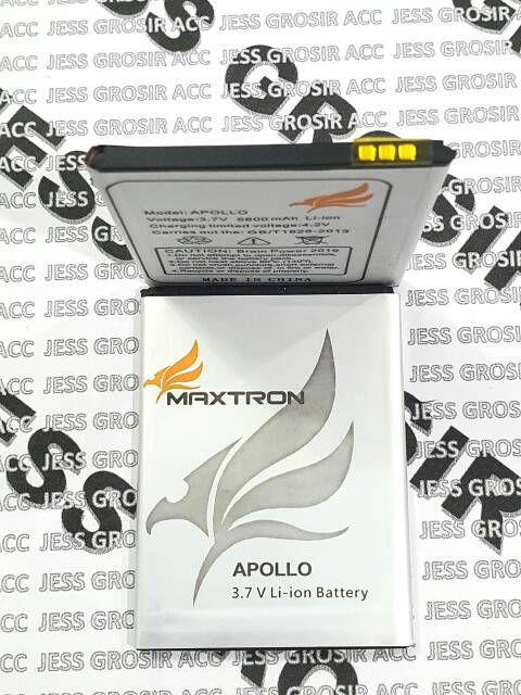 Baterai Battery Original Double  Maxtron V12 APOLLO Ukuran Panjang 7.6 Cm Lebar 5.7 Cm Tebal 0.4 Cm