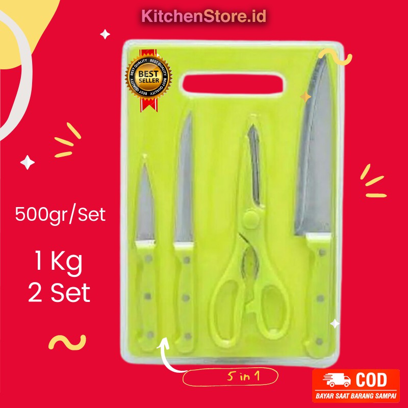 Pisau Tajam Dapur Full Gunting Talenan 5 In 1 Knife Set