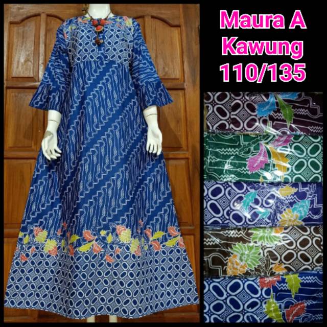 MAURA - dress wanita rayon motif kawung daster kekinian busui lengan panjang 7/8 payung adem murah