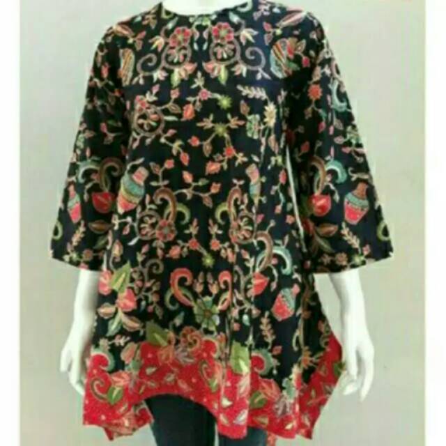 BLOUSE TUNIC JUMBO IBU HAMIL MOTIF BATIK CIBULAN GENTONG HITAM