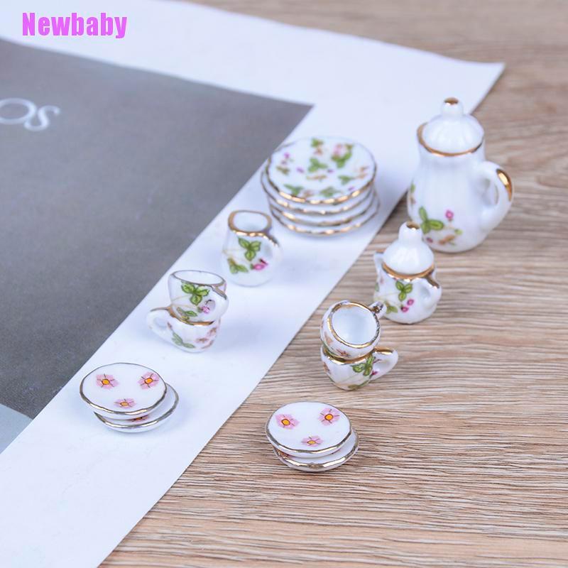 (Newbaby) 15 PCS Miniatur Peralatan Makan / Minum Teh Skala 1: 12 Bahan Keramik Untuk Rumah Boneka