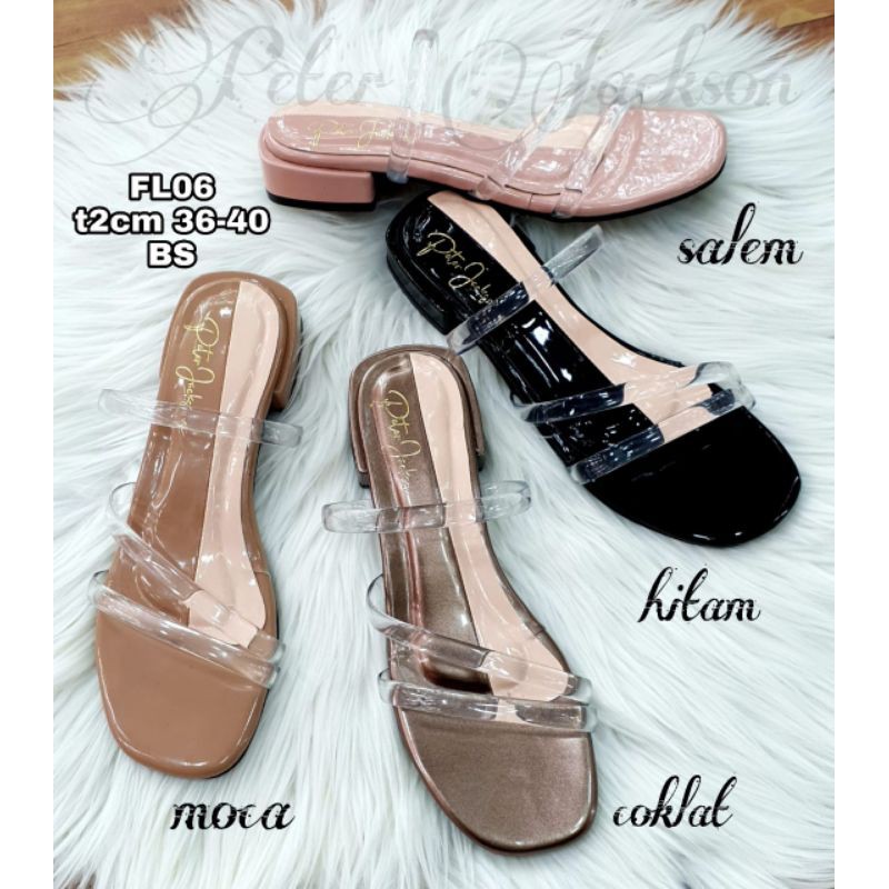 PETER JACKSON Sandal Wanita Teplek Keceh Hak 2cm Tali Jelly