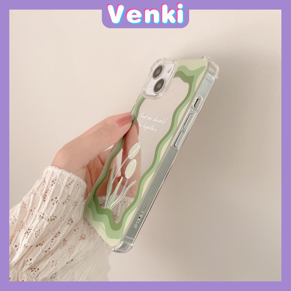 iPhone Case Acrylic HD Makeup Mirror Airbag Shockproof Protection Camera Green Tulip Flowers Compatible For iPhone 11 iPhone 13 Pro Max iPhone 12 Pro Max iPhone 7 Plus iPhone xr