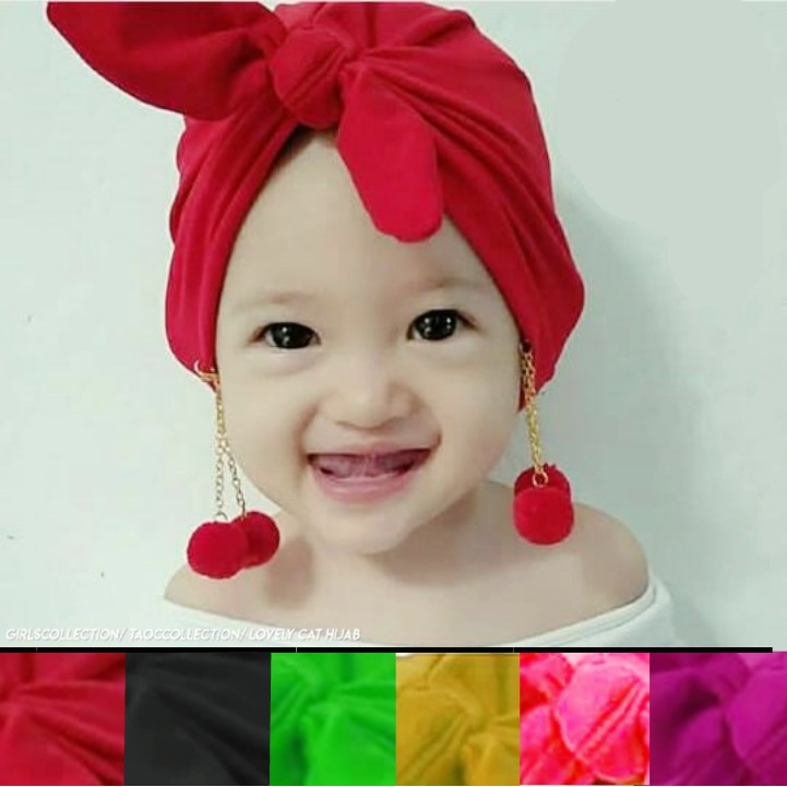 turban anak / TURBAN ANTING POMPOM / turban bayi / baby &amp; kids /jilbab anak/ PUSAT JILBAB CICALENGKA