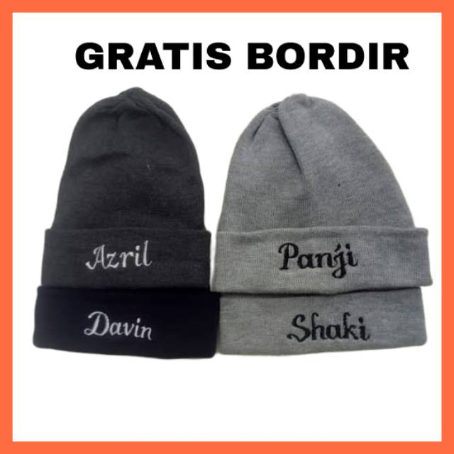 GRATIS BORDIR Topi kupluk nama anak/dewasa bahan spandek berkualitas pria wanita