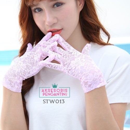 [SIAP KIRIM] AKSESORIS WANITA SARUNG TANGAN WEDDING GLOVES LACE SOFT PINK STW013