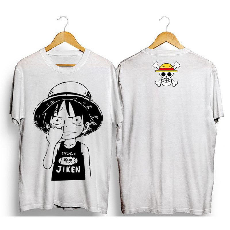 Baju Tshirt Baju Distro Fashion Cowok/Cewek Dewasa Anime Luffy Upil Putih