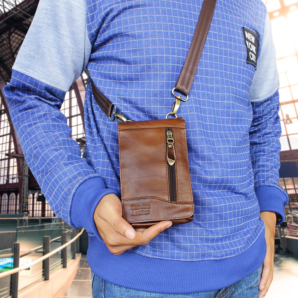 Tas Slempang Pria / Tas Selempang Slempang Salempang Pinggang Kecil Slingbag Waistbag Hp Kulit Asli 