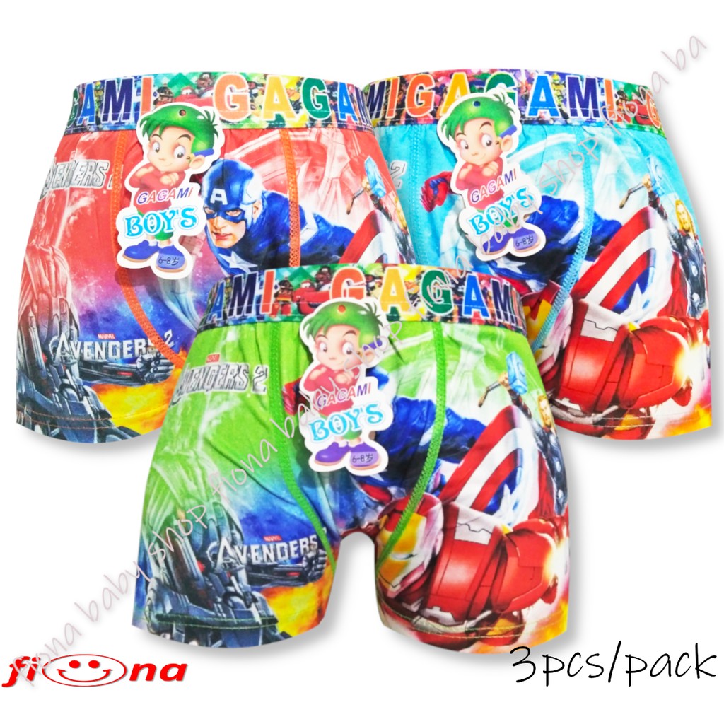 fiona 3 pcs celana dalam anak boxer laki laki model segi empat merek gagami boys celana sot motif la