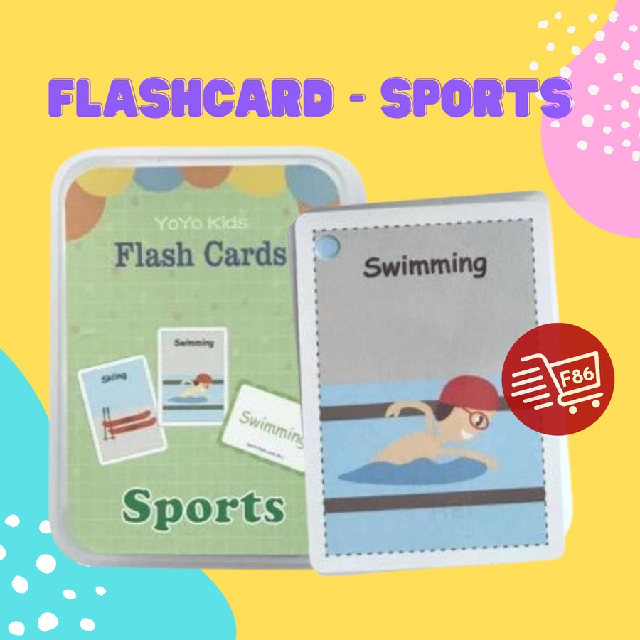 F86 - FLASHCARD ENGLISH ANAK PLUS KOTAK / Kartu pintar Balita / Flashcard / Flash Card Balita Murah - Sports / Olahraga