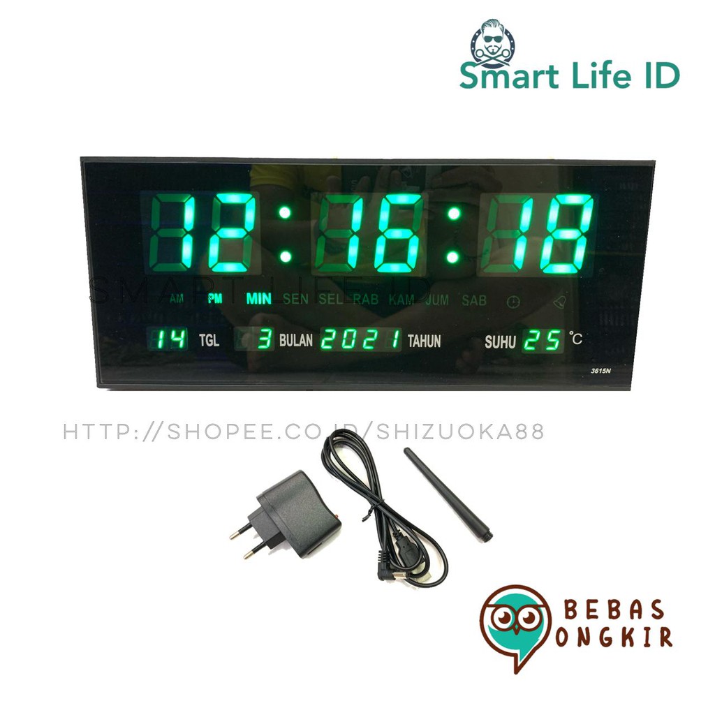 Jam Dinding LED Digital Alarm Clock Jam Meja Dekorasi Hiasan Dinding Rumah XY 3615 Hijau