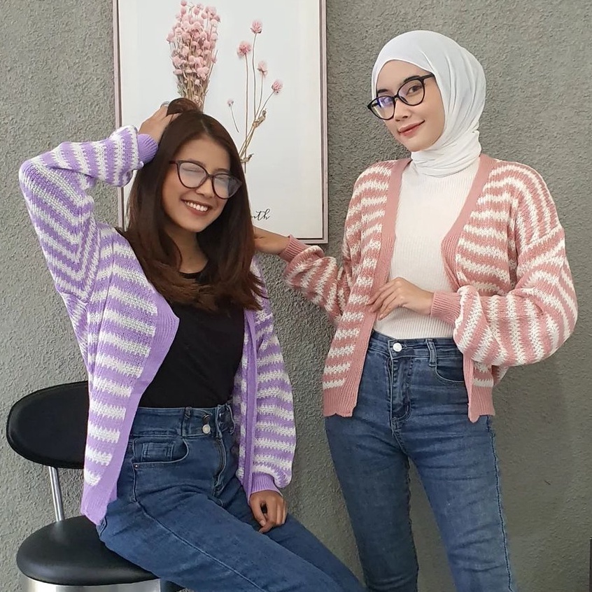 Outter Wanita Trendy Oza Knited Cardy Bahan Rajut Ala Korean Style